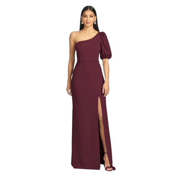 Sachin + Babi NWT Size 14 Nadia One Shoulder Deep Wine Stretch Crepe Gown - Picture 3 of 7